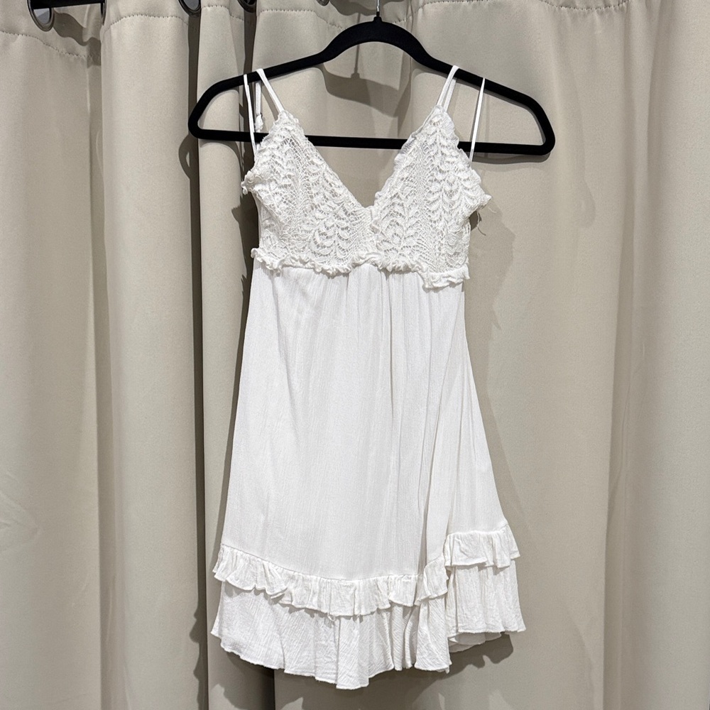 Ocean Drive White Lace Trim Chemise Mini Dress Size S
